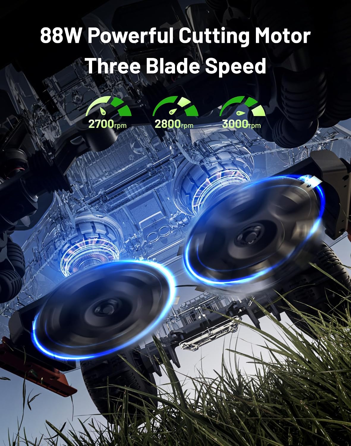 Diagram of the Vytality V3 dual 88W cutting motors and twin blade discs