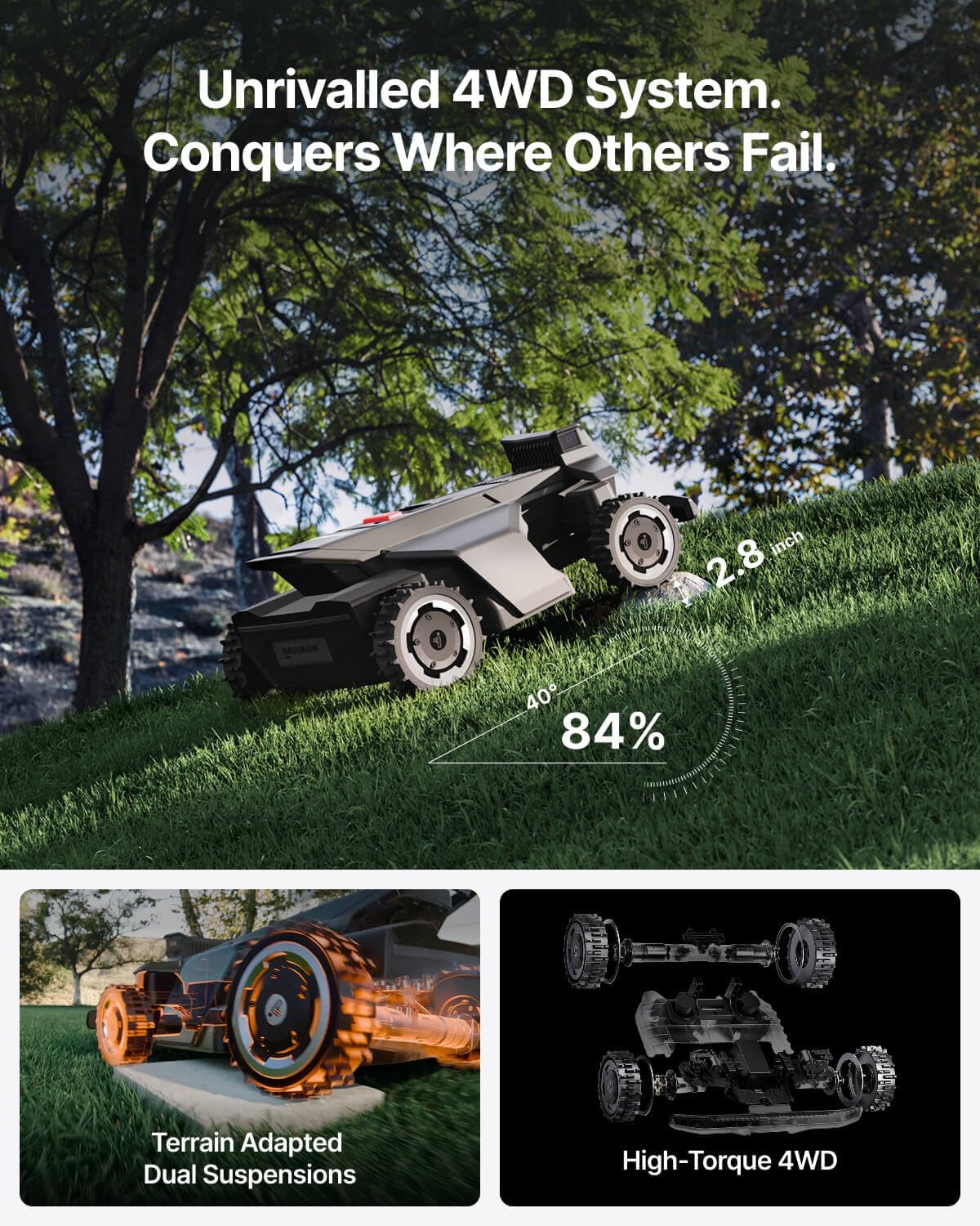Vytality V3 Pro climbing an 84 percent slope on four-wheel drive with dual suspension