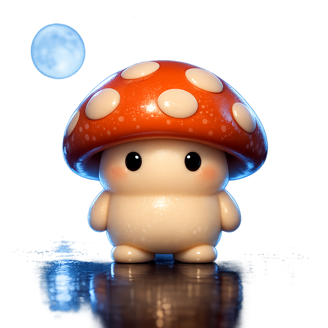 Greg, a small red-capped mushroom, standing in the moonlight
